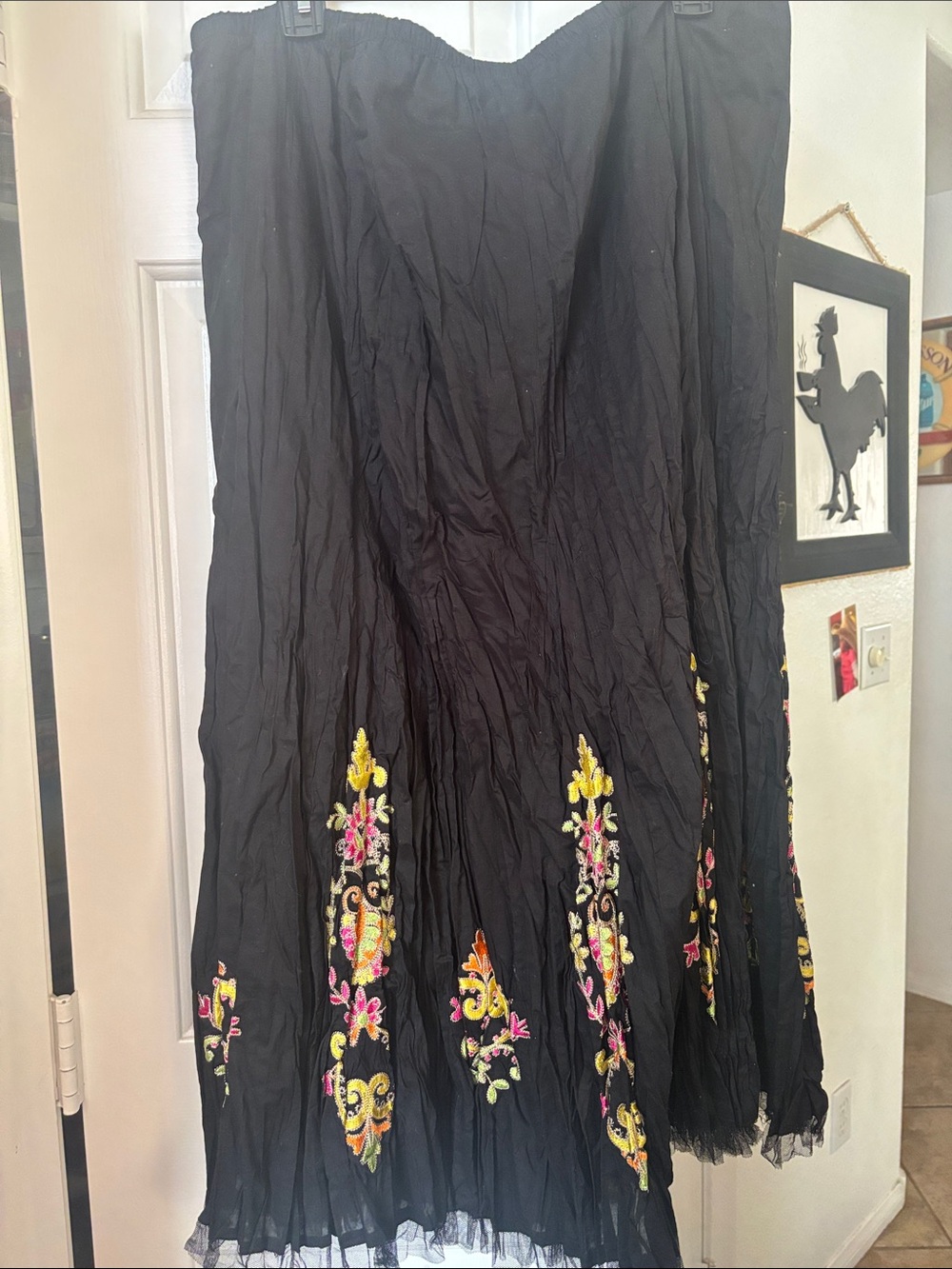 Peter Nygard Black Maxi Skirt with Multicolor Floral Embroidery